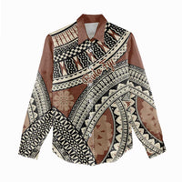 Bula Fiji Classic Masi Tapa Women Casual Shirt Vintage Brown - Polynesian Pride