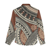 Bula Fiji Classic Masi Tapa Women Casual Shirt Vintage Brown - Polynesian Pride