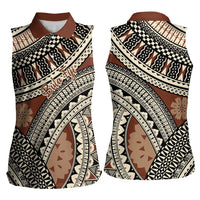 Bula Fiji Classic Masi Tapa Women Sleeveless Polo Shirt Vintage Brown - Polynesian Pride