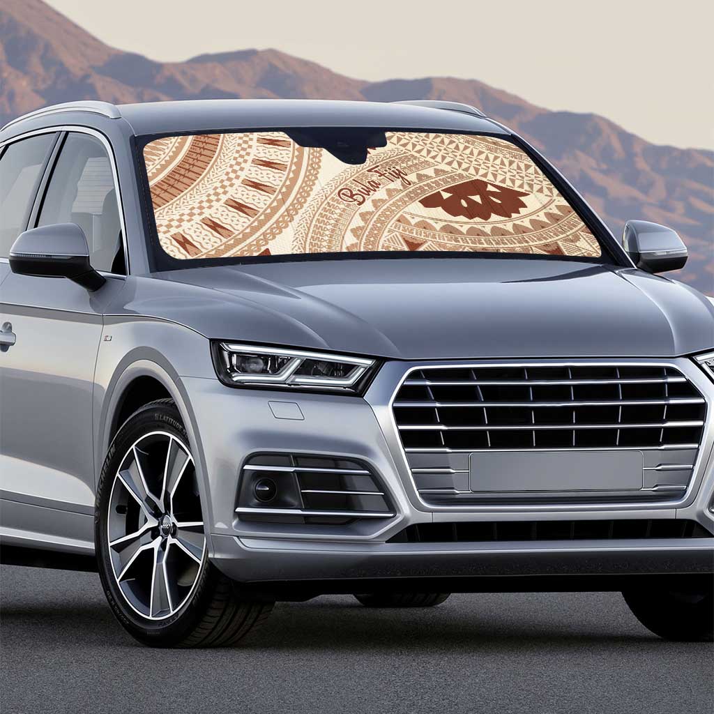 Bula Fiji Classic Masi Tapa Auto Sun Shade Vintage Beige - Polynesian Pride