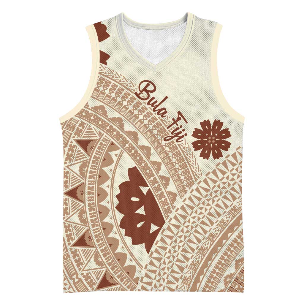 Bula Fiji Classic Masi Tapa Basketball Jersey Vintage Beige - Polynesian Pride