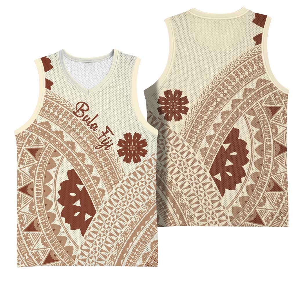 Bula Fiji Classic Masi Tapa Basketball Jersey Vintage Beige - Polynesian Pride