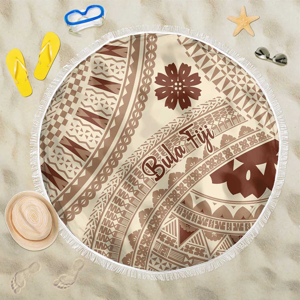 Bula Fiji Classic Masi Tapa Beach Blanket Vintage Beige - Polynesian Pride
