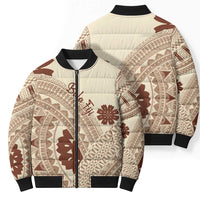 Bula Fiji Classic Masi Tapa Bomber Puffer Jacket Vintage Beige - Polynesian Pride
