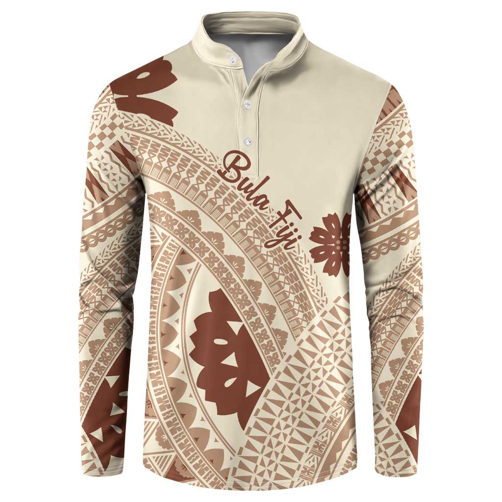 Bula Fiji Classic Masi Tapa Button Sweatshirt Vintage Beige - Polynesian Pride
