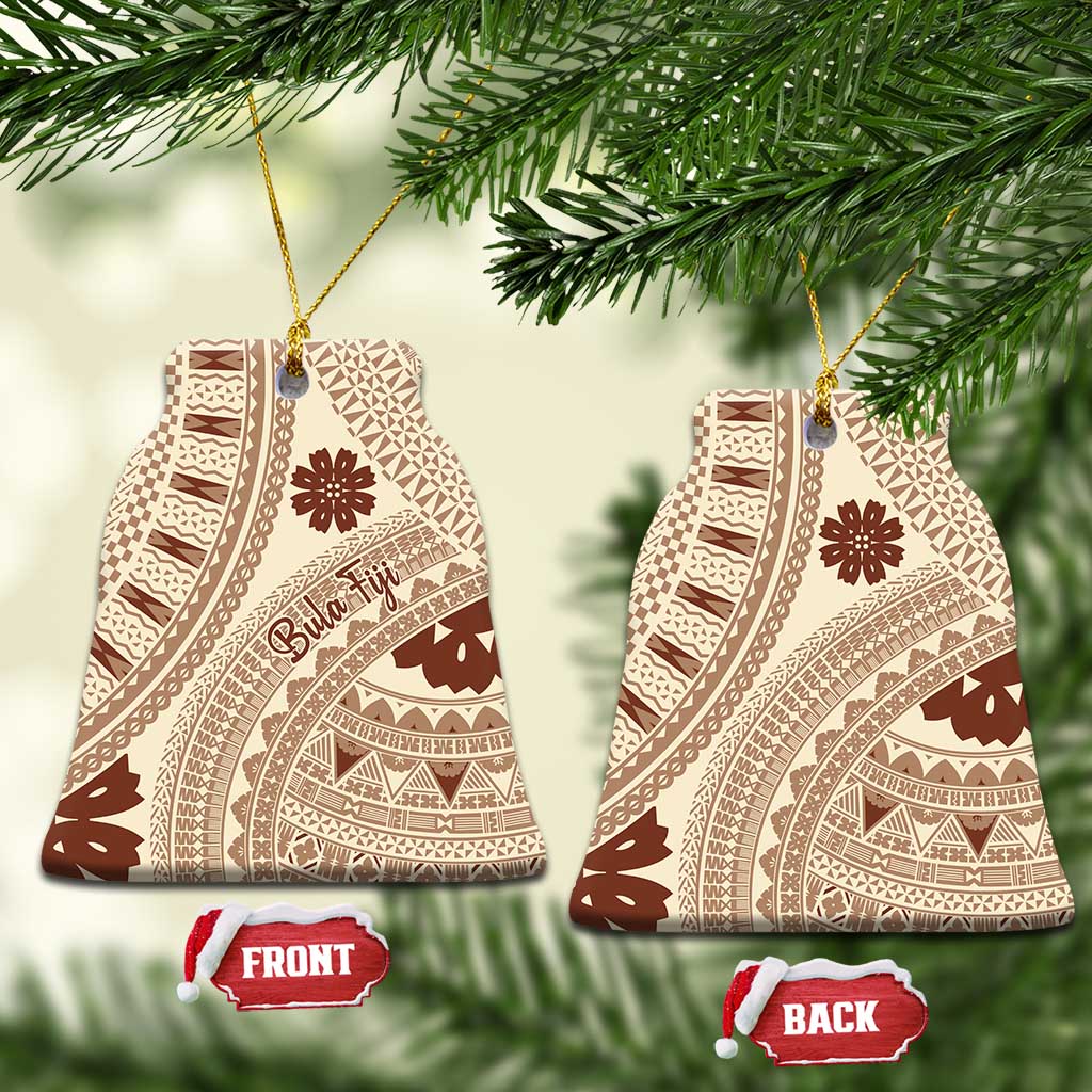 Bula Fiji Classic Masi Tapa Ceramic Ornament Vintage Beige - Polynesian Pride