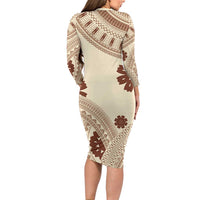 Bula Fiji Classic Masi Tapa Family Matching Long Sleeve Bodycon Dress and Hawaiian Shirt Vintage Beige - Polynesian Pride