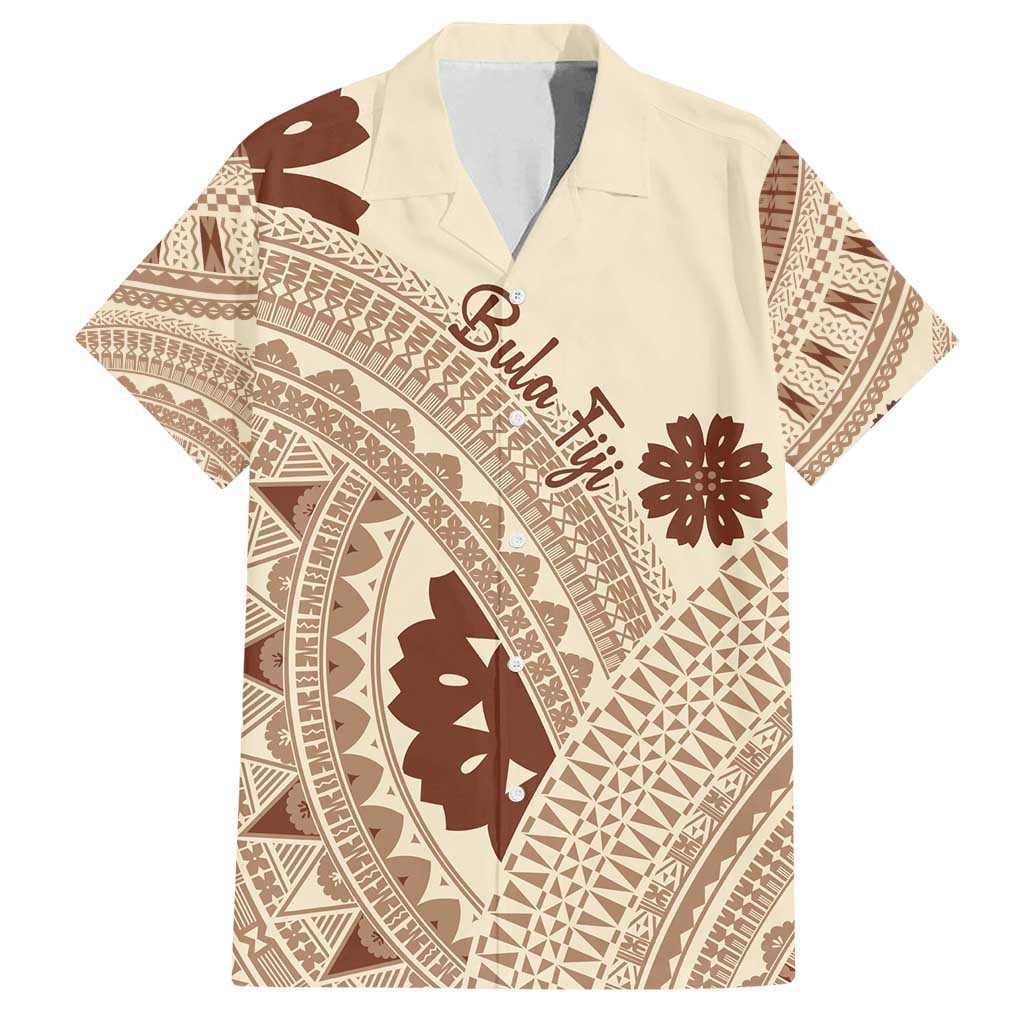 Bula Fiji Classic Masi Tapa Family Matching Off Shoulder Maxi Dress and Hawaiian Shirt Vintage Beige - Polynesian Pride