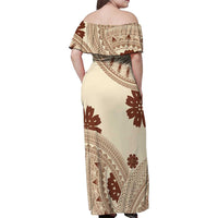 Bula Fiji Classic Masi Tapa Family Matching Off Shoulder Maxi Dress and Hawaiian Shirt Vintage Beige - Polynesian Pride