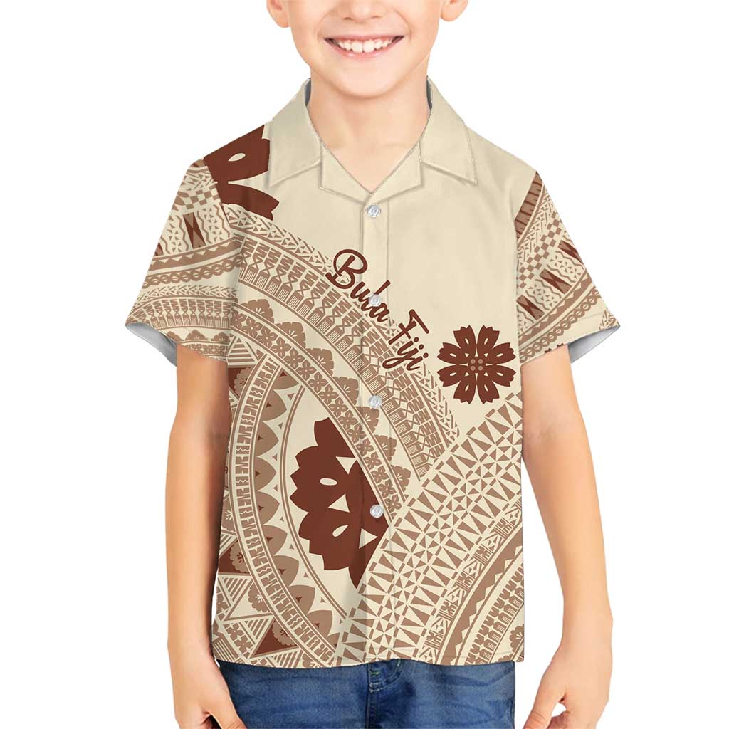 Bula Fiji Classic Masi Tapa Family Matching Off Shoulder Short Dress and Hawaiian Shirt Vintage Beige - Polynesian Pride