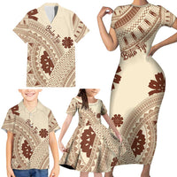 Bula Fiji Classic Masi Tapa Family Matching Short Sleeve Bodycon Dress and Hawaiian Shirt Vintage Beige - Polynesian Pride