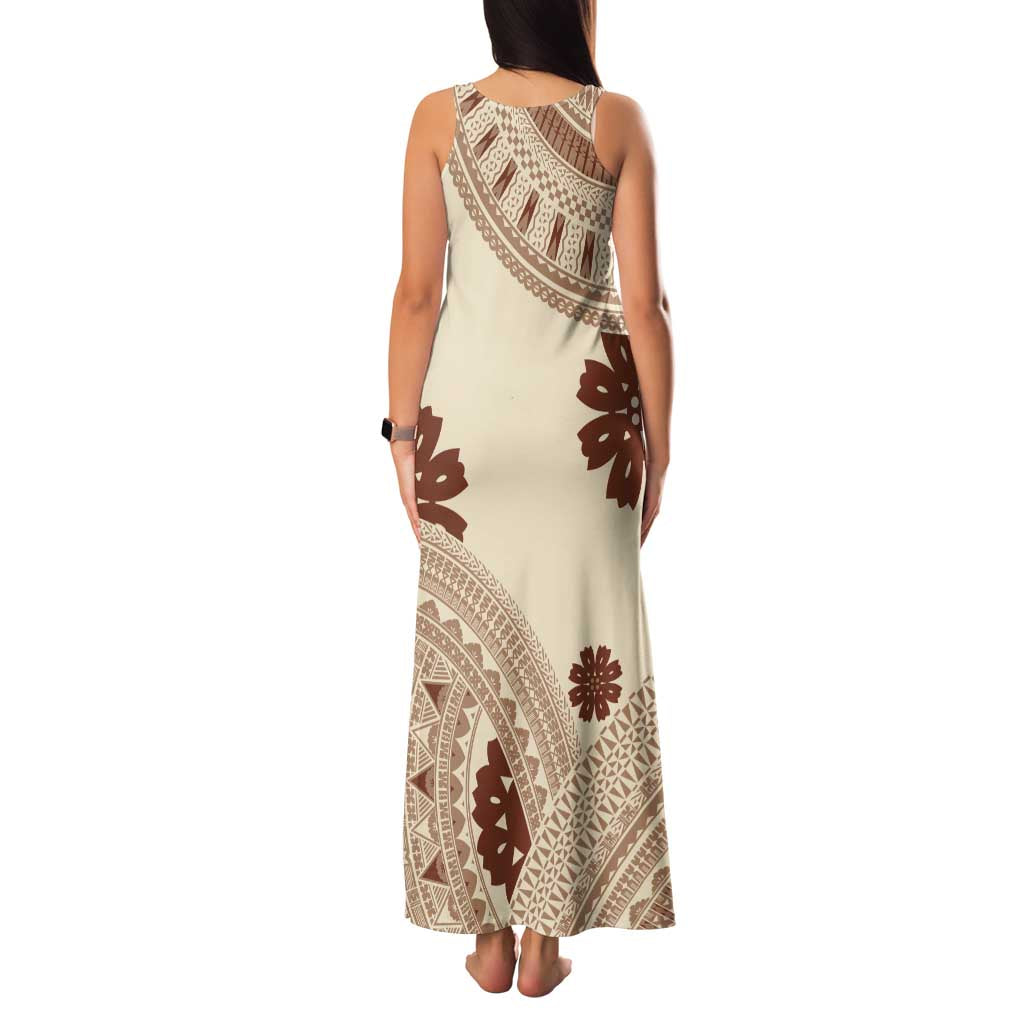 Bula Fiji Classic Masi Tapa Family Matching Tank Maxi Dress and Hawaiian Shirt Vintage Beige - Polynesian Pride