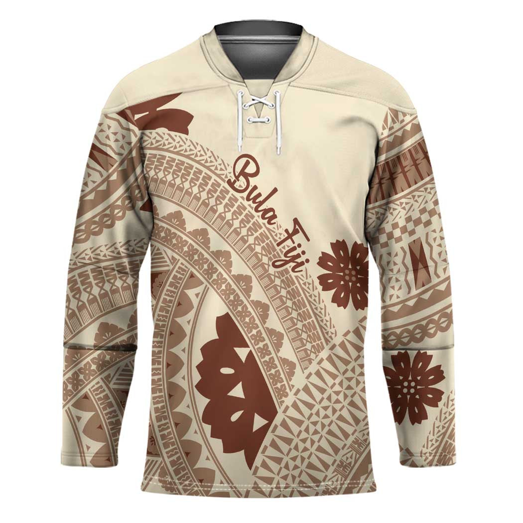 Bula Fiji Classic Masi Tapa Hockey Jersey Vintage Beige - Polynesian Pride