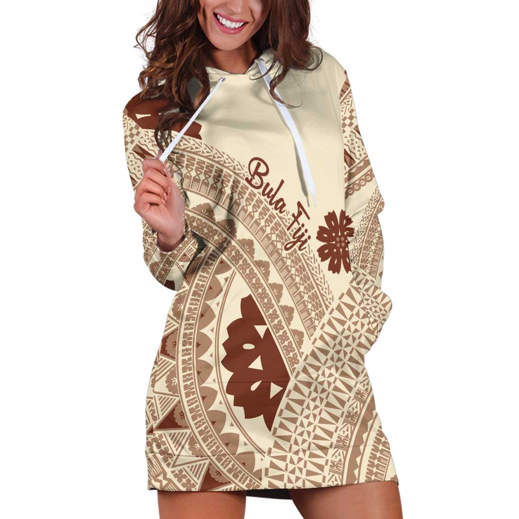 Bula Fiji Classic Masi Tapa Hoodie Dress Vintage Beige - Polynesian Pride