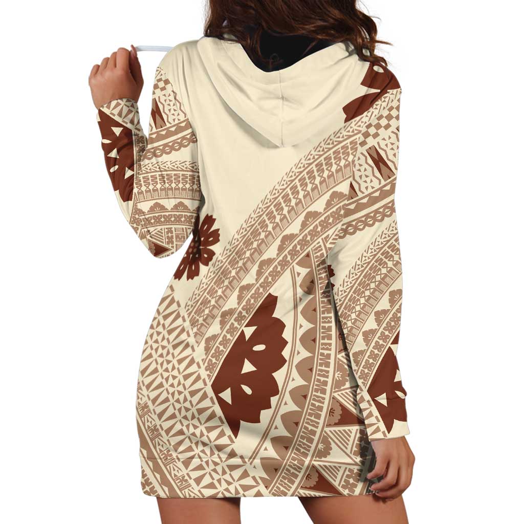 Bula Fiji Classic Masi Tapa Hoodie Dress Vintage Beige - Polynesian Pride