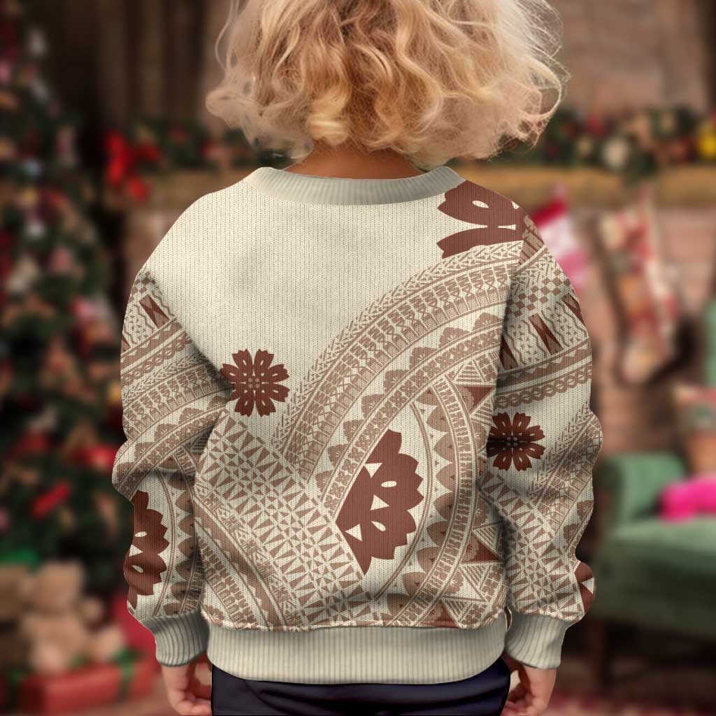 Bula Fiji Classic Masi Tapa Kid Ugly Christmas Sweater Vintage Beige - Polynesian Pride