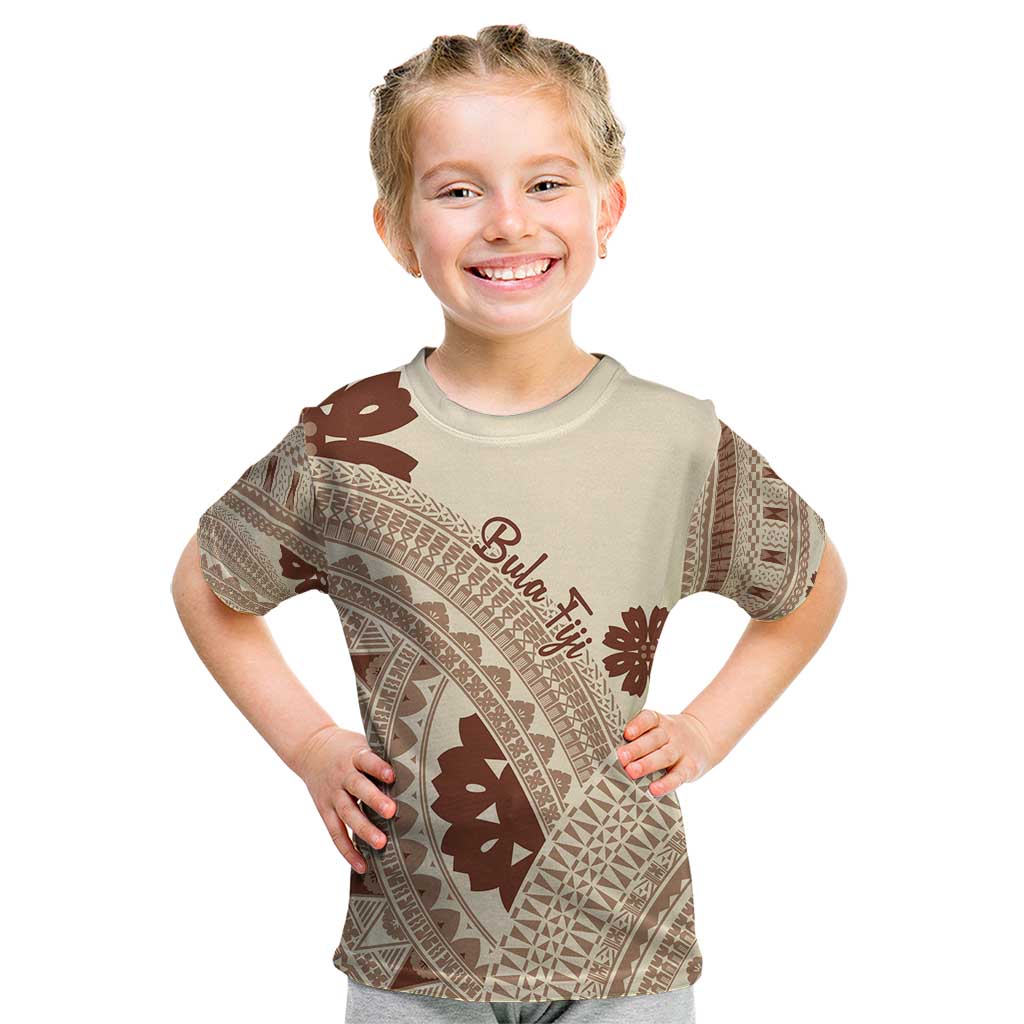 Bula Fiji Classic Masi Tapa Kid T Shirt Vintage Beige - Polynesian Pride