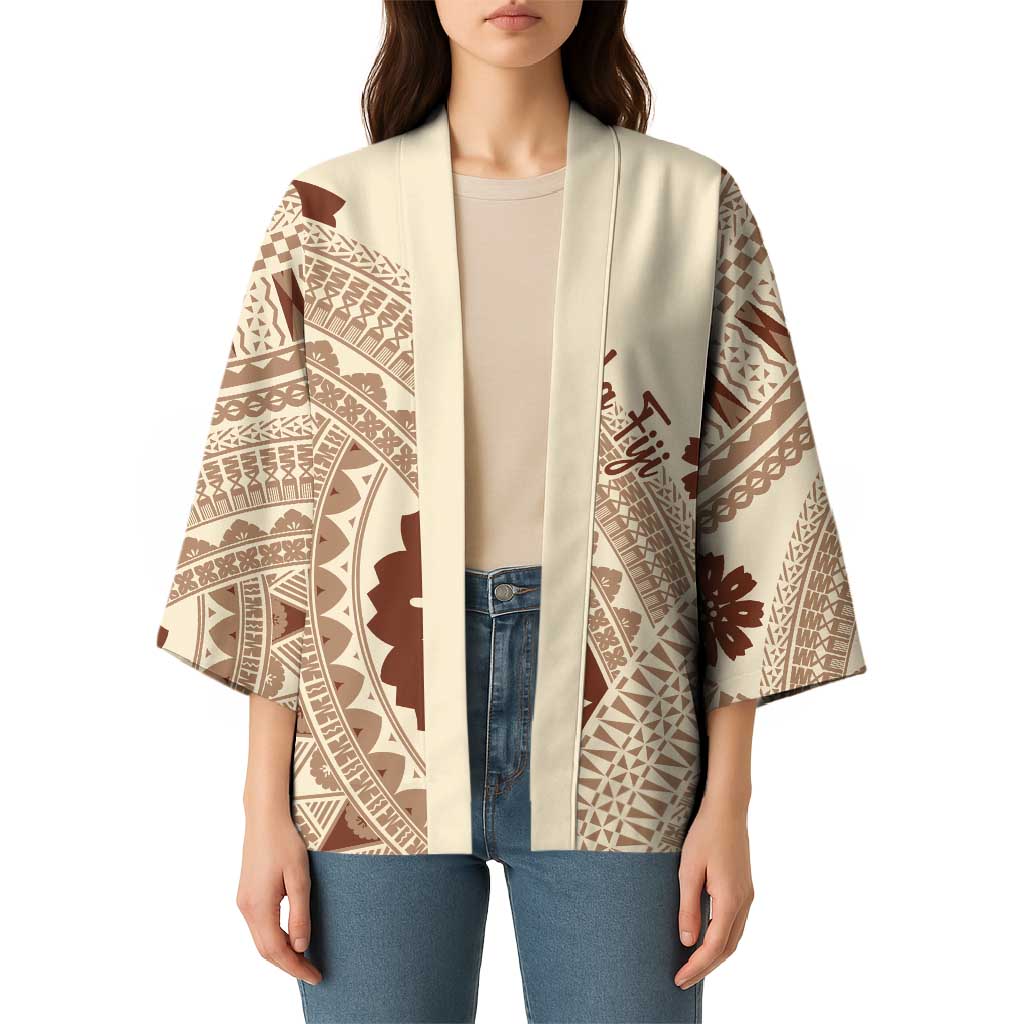 Bula Fiji Classic Masi Tapa Kimono Vintage Beige - Polynesian Pride