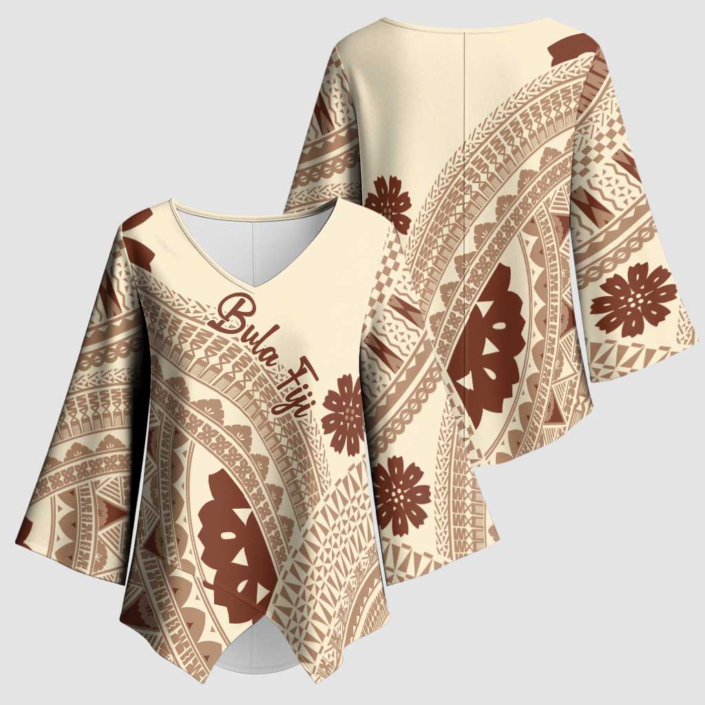 Bula Fiji Classic Masi Tapa Kimono Sleeve Blouse Vintage Beige - Polynesian Pride