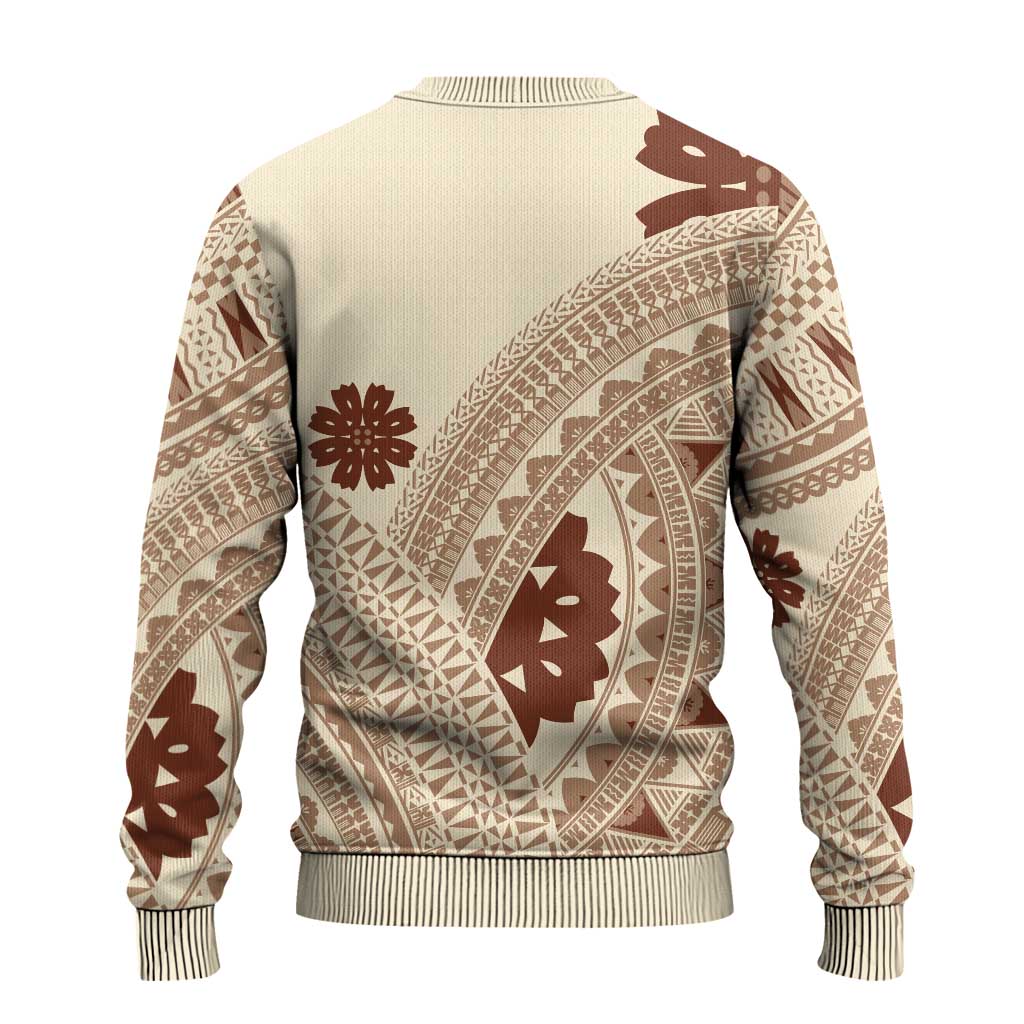 Bula Fiji Classic Masi Tapa Ugly Christmas Sweater Vintage Beige - Polynesian Pride