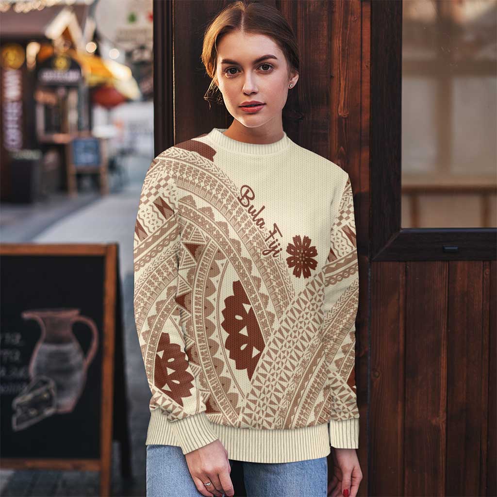 Bula Fiji Classic Masi Tapa Ugly Christmas Sweater Vintage Beige - Polynesian Pride
