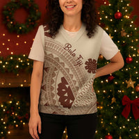 Bula Fiji Classic Masi Tapa Christmas Knitted V-Neck Vest Vintage Beige - Polynesian Pride