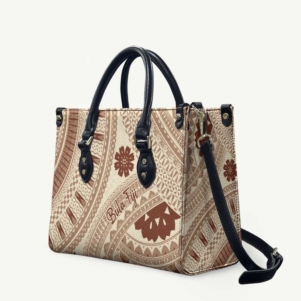 Bula Fiji Classic Masi Tapa Leather Bag Vintage Beige - Polynesian Pride