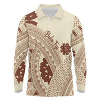 Bula Fiji Classic Masi Tapa Long Sleeve Polo Shirt Vintage Beige - Polynesian Pride