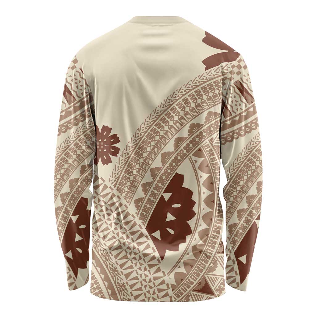 Bula Fiji Classic Masi Tapa Long Sleeve Shirt Vintage Beige - Polynesian Pride