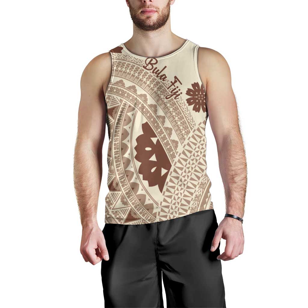 Bula Fiji Classic Masi Tapa Men Tank Top Vintage Beige - Polynesian Pride