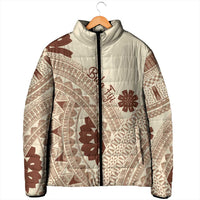 Bula Fiji Classic Masi Tapa Padded Jacket Vintage Beige - Polynesian Pride