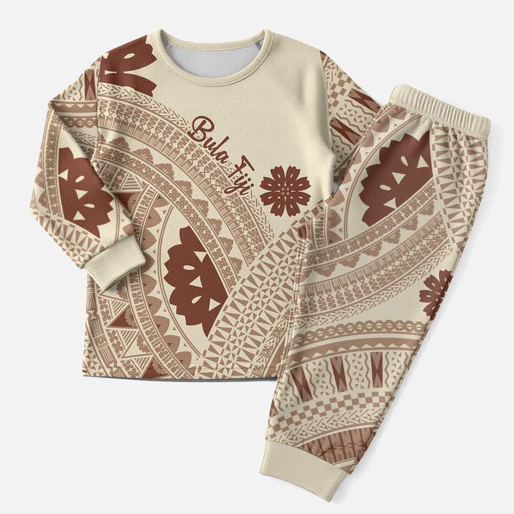 Bula Fiji Classic Masi Tapa Christmas Pajama Set Vintage Beige - Polynesian Pride
