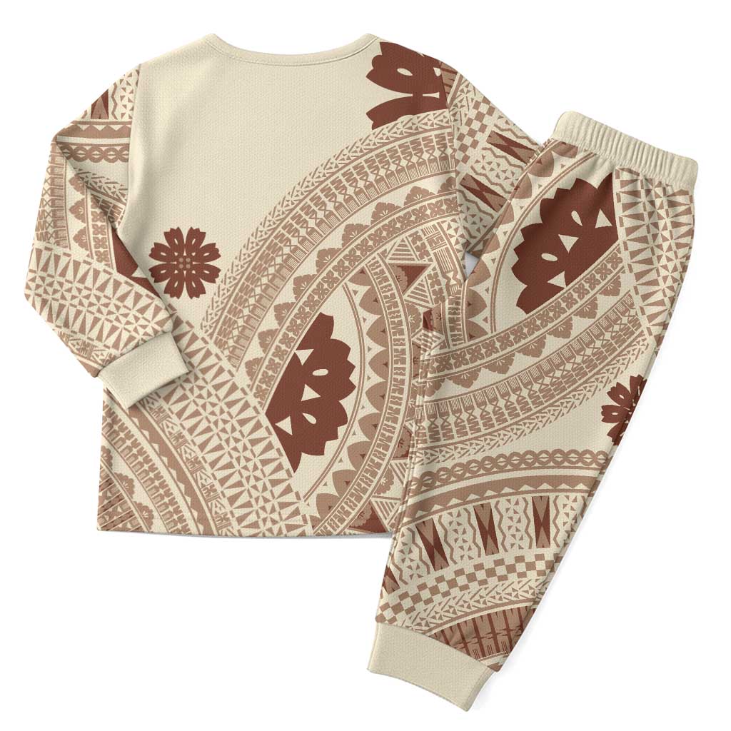 Bula Fiji Classic Masi Tapa Christmas Pajama Set Vintage Beige - Polynesian Pride