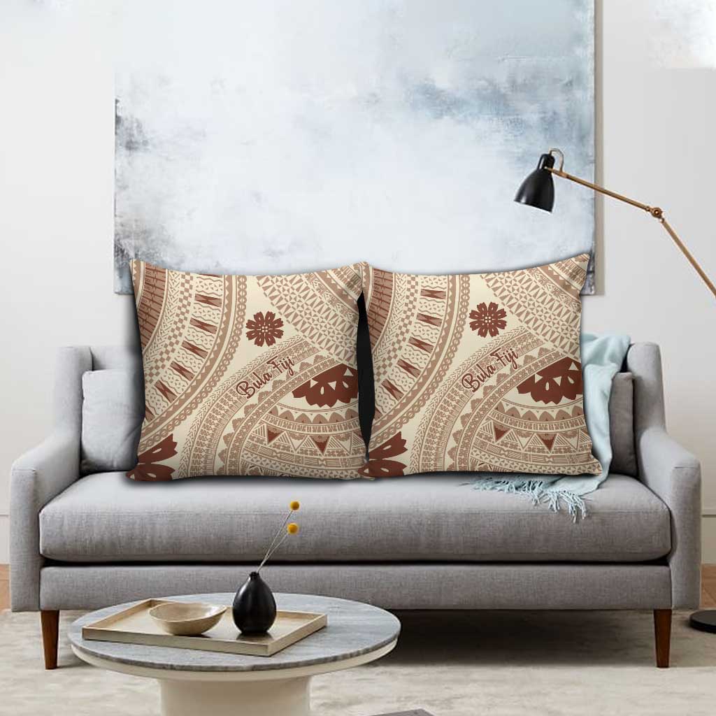 Bula Fiji Classic Masi Tapa Pillow Cover Vintage Beige - Polynesian Pride