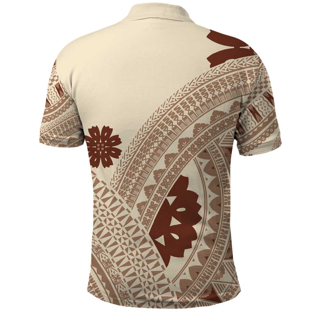 Bula Fiji Classic Masi Tapa Polo Shirt Vintage Beige - Polynesian Pride