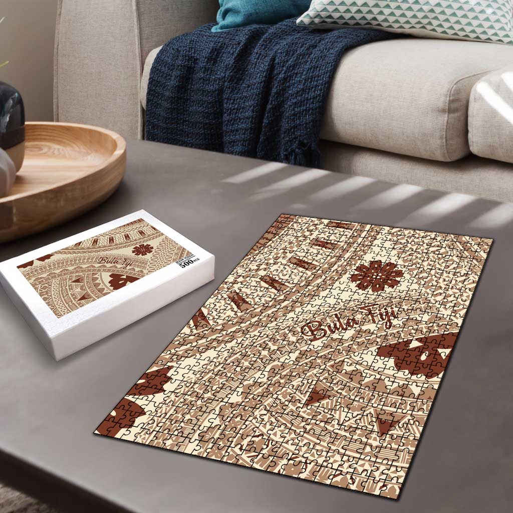 Bula Fiji Classic Masi Tapa Puzzle Vintage Beige - Polynesian Pride