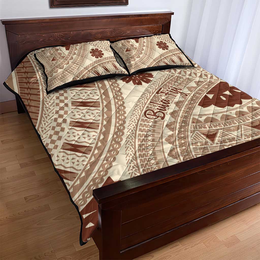 Bula Fiji Classic Masi Tapa Quilt Bed Set Vintage Beige - Polynesian Pride