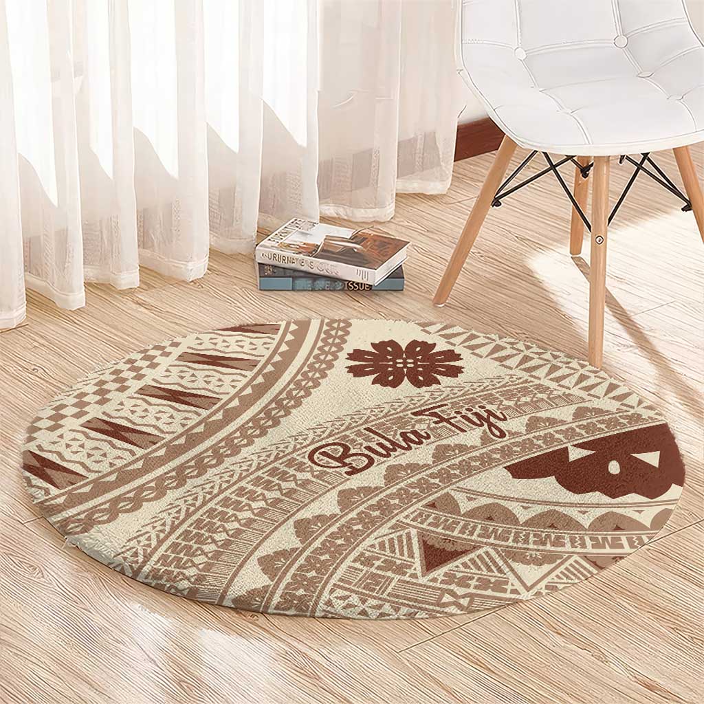 Bula Fiji Classic Masi Tapa Round Carpet Vintage Beige - Polynesian Pride