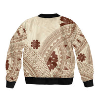 Bula Fiji Classic Masi Tapa Sleeve Zip Bomber Jacket Vintage Beige - Polynesian Pride