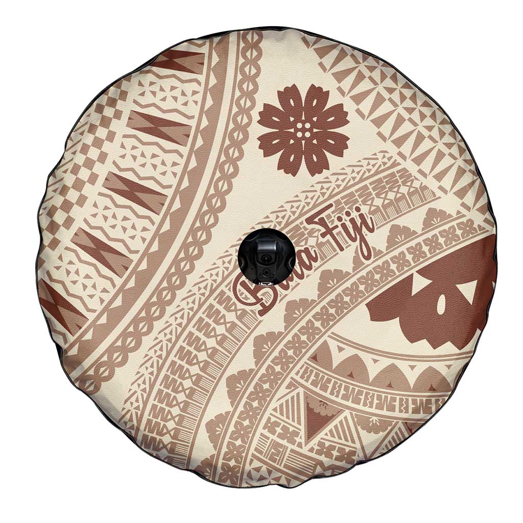 Bula Fiji Classic Masi Tapa Spare Tire Cover Vintage Beige - Polynesian Pride