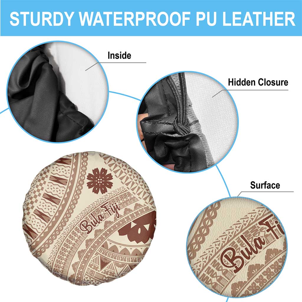 Bula Fiji Classic Masi Tapa Spare Tire Cover Vintage Beige - Polynesian Pride