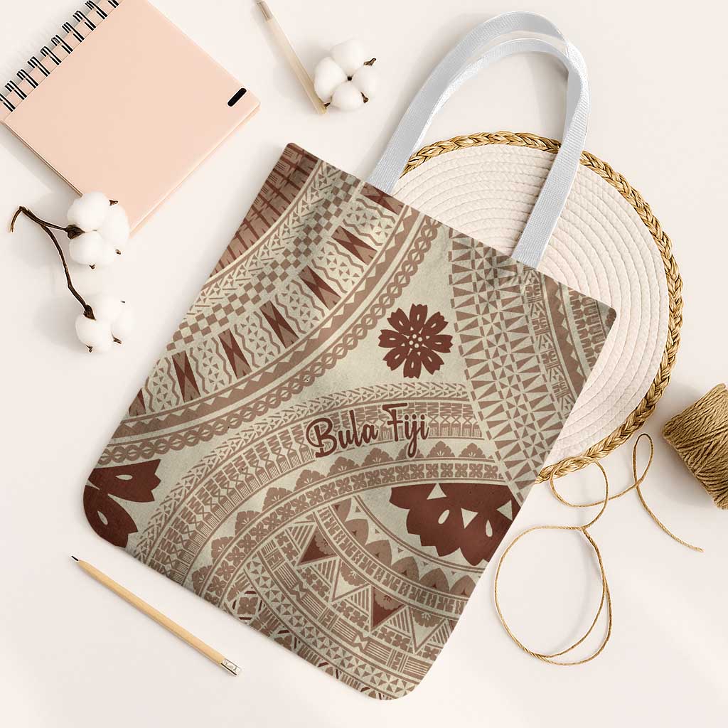 Bula Fiji Classic Masi Tapa Tote Bag Vintage Beige - Polynesian Pride