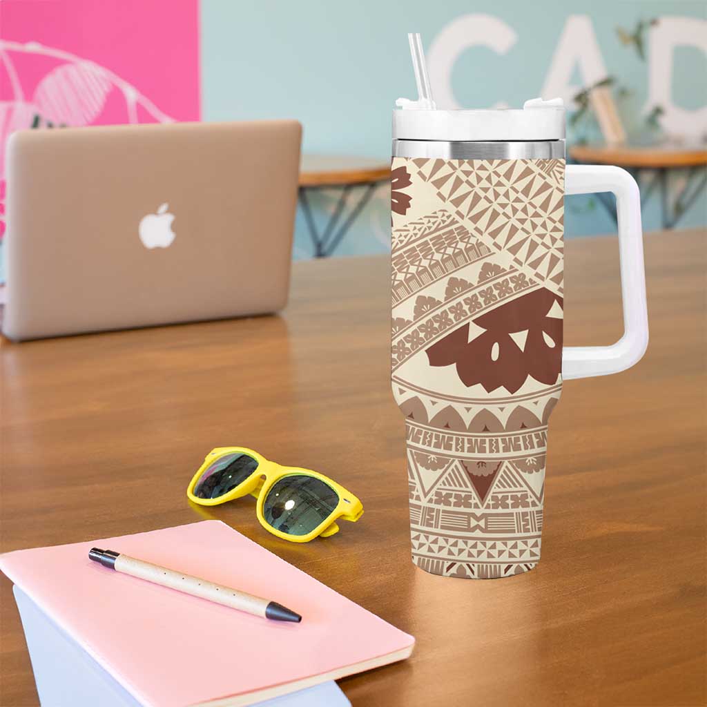 Bula Fiji Classic Masi Tapa Tumbler With Handle Vintage Beige - Polynesian Pride