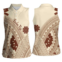 Bula Fiji Classic Masi Tapa Women Sleeveless Polo Shirt Vintage Beige - Polynesian Pride