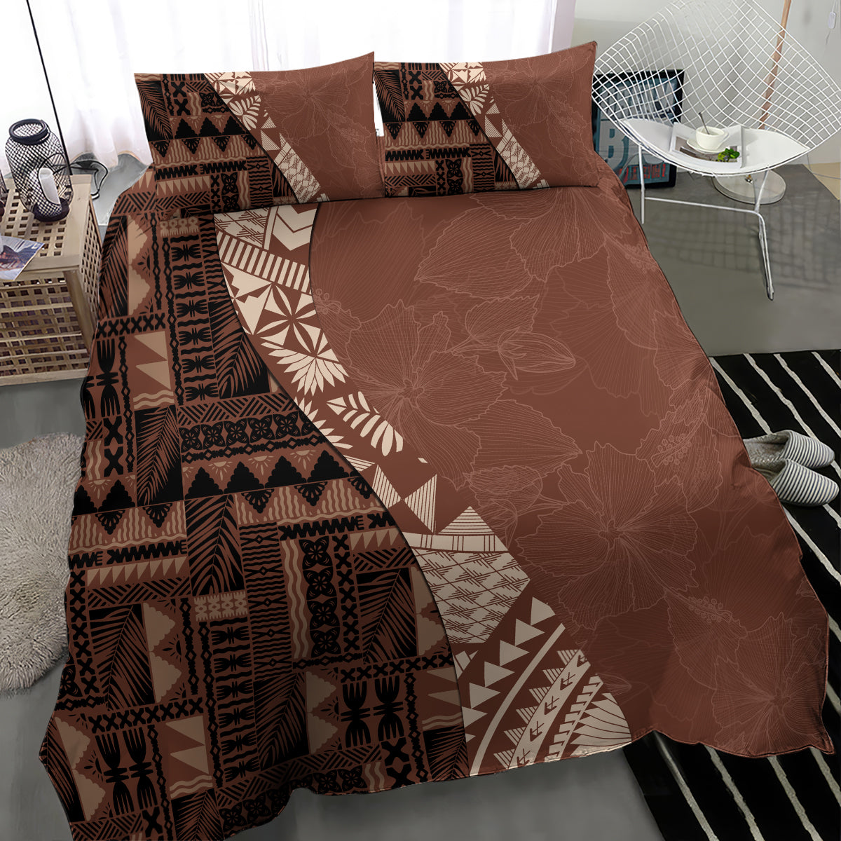 Bula Fiji Bedding Set Tribal Masi Tapa - Brown LT7 - Polynesian Pride