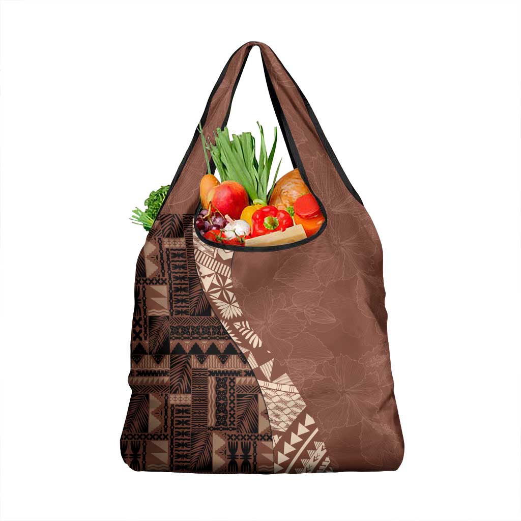 Bula Fiji Grocery Bag Tribal Masi Tapa - Brown