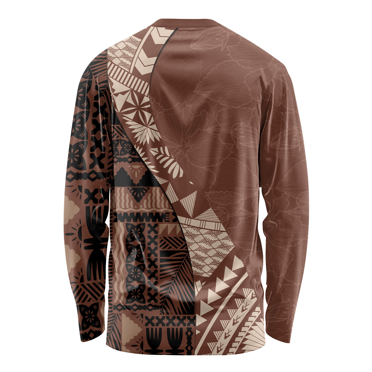 Bula Fiji Long Sleeve Shirt Tribal Masi Tapa - Brown LT7 - Polynesian Pride