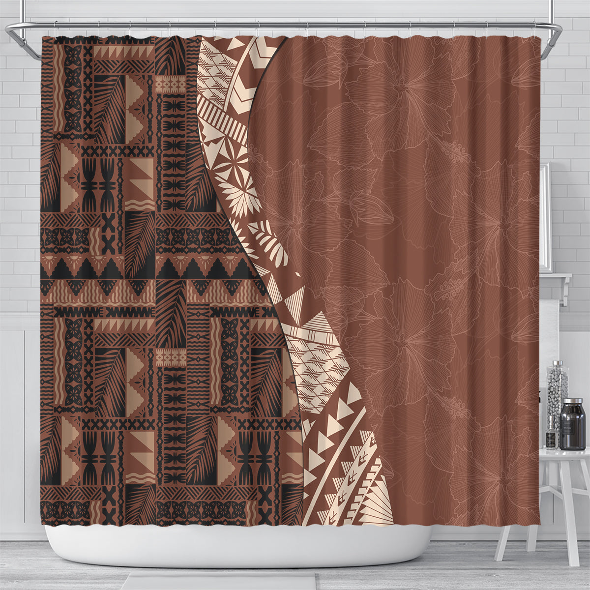 Bula Fiji Shower Curtain Tribal Masi Tapa - Brown LT7 - Polynesian Pride