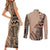 Bula Fiji Couples Matching Short Sleeve Bodycon Dress and Long Sleeve Button Shirt Tribal Masi Tapa - Beige LT7 - Polynesian Pride