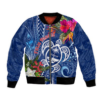 Guam Christmas Bomber Jacket Turtle Mix Tapa Felis Pasgua LT7 Unisex Blue - Polynesian Pride